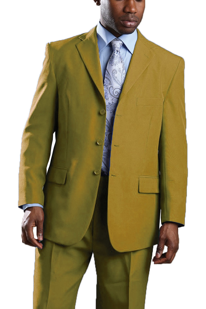 Mens 3 Button Polyester Fashion Suit in Mustard