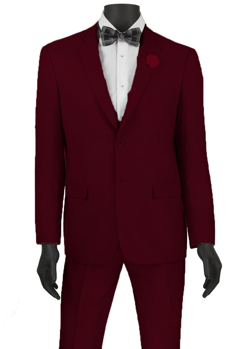 Mens Slim Fit Wool Feel Suit in Burgundy