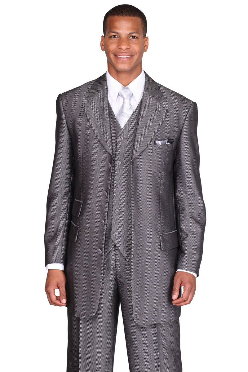 Mens Chain Stripe Long Vested Zoot Suit in Charcoal – alligatorwarehouse