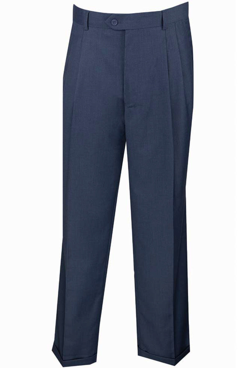 Mens Classic Fit Single Pleat Dress Slacks in Navy