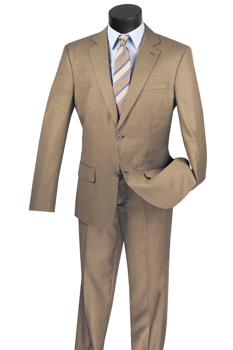 Mens 2 Button Modern Fit Textured Wool Suit in Khaki