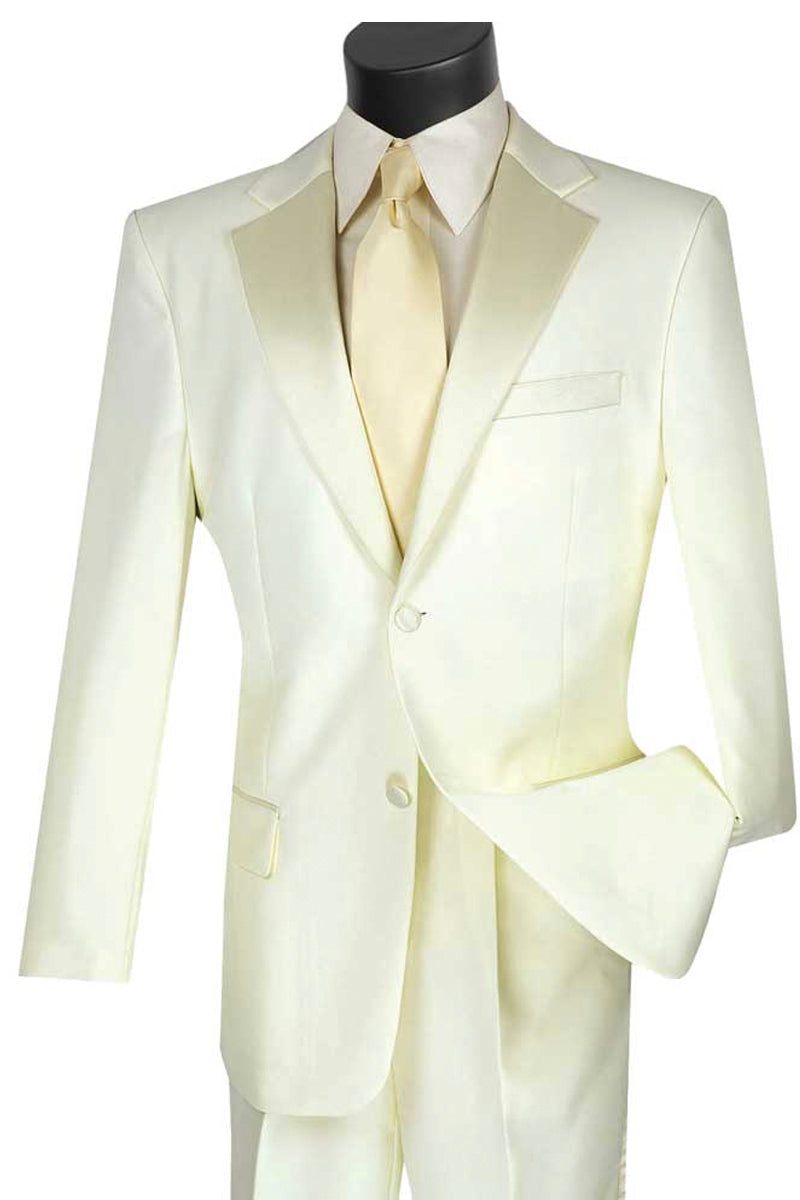 Mens Classic Fit 2 Button Poplin Tuxedo in Ivory