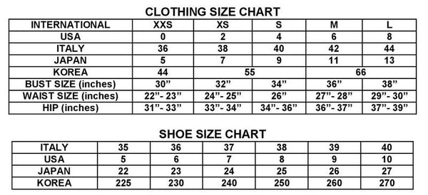 Italian Size Chart Conversion 