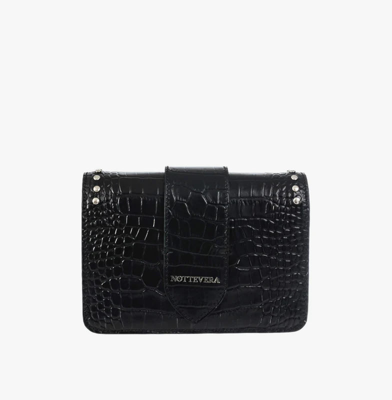 KIRA BLACK MINI CROC EMBOSSED CROSSBODY LEATHER BAG - NOTTEVERA product image