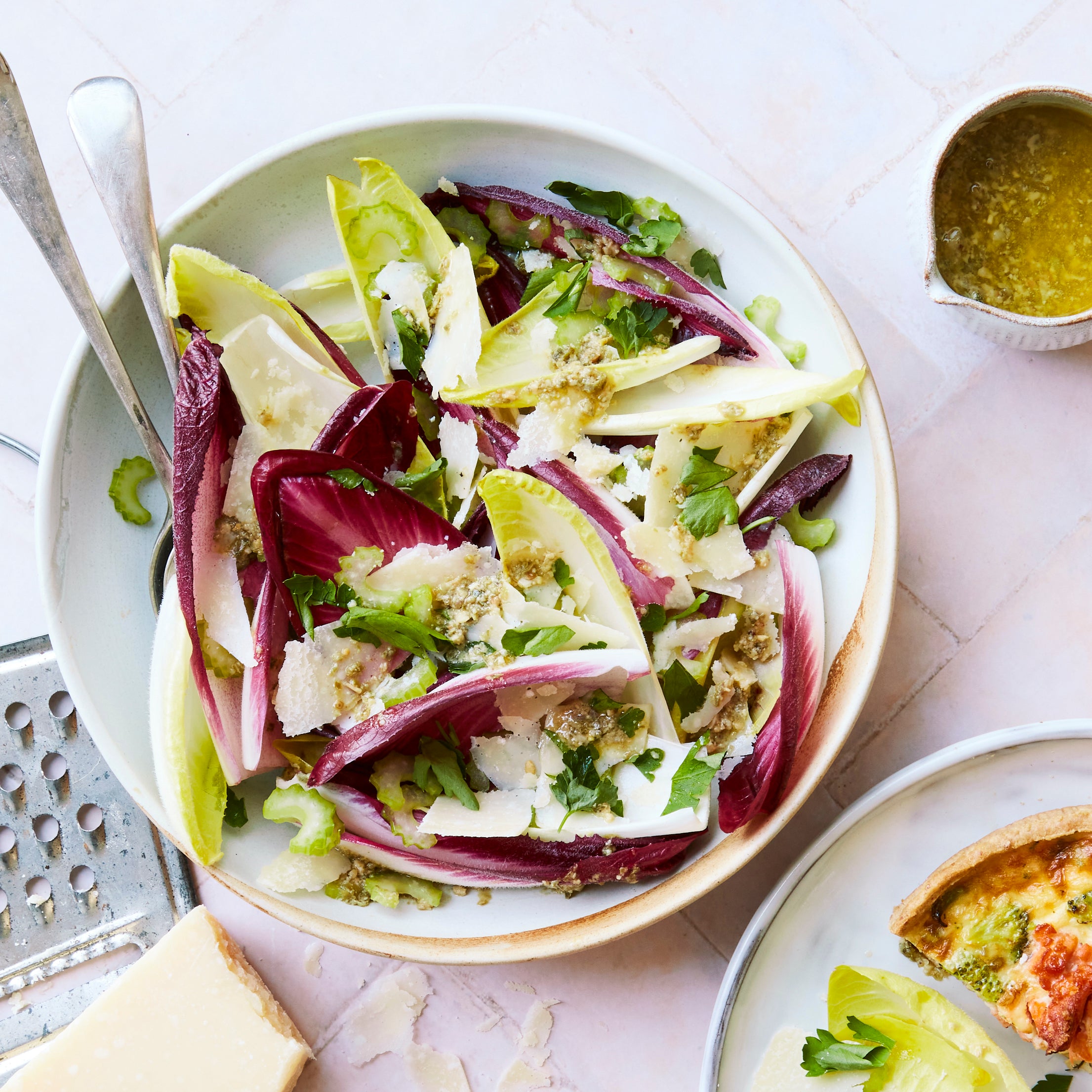 Side salad with chicory, parsley, celery and shaved parmesan