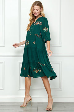 Tiered Embroidered Midi Dress
