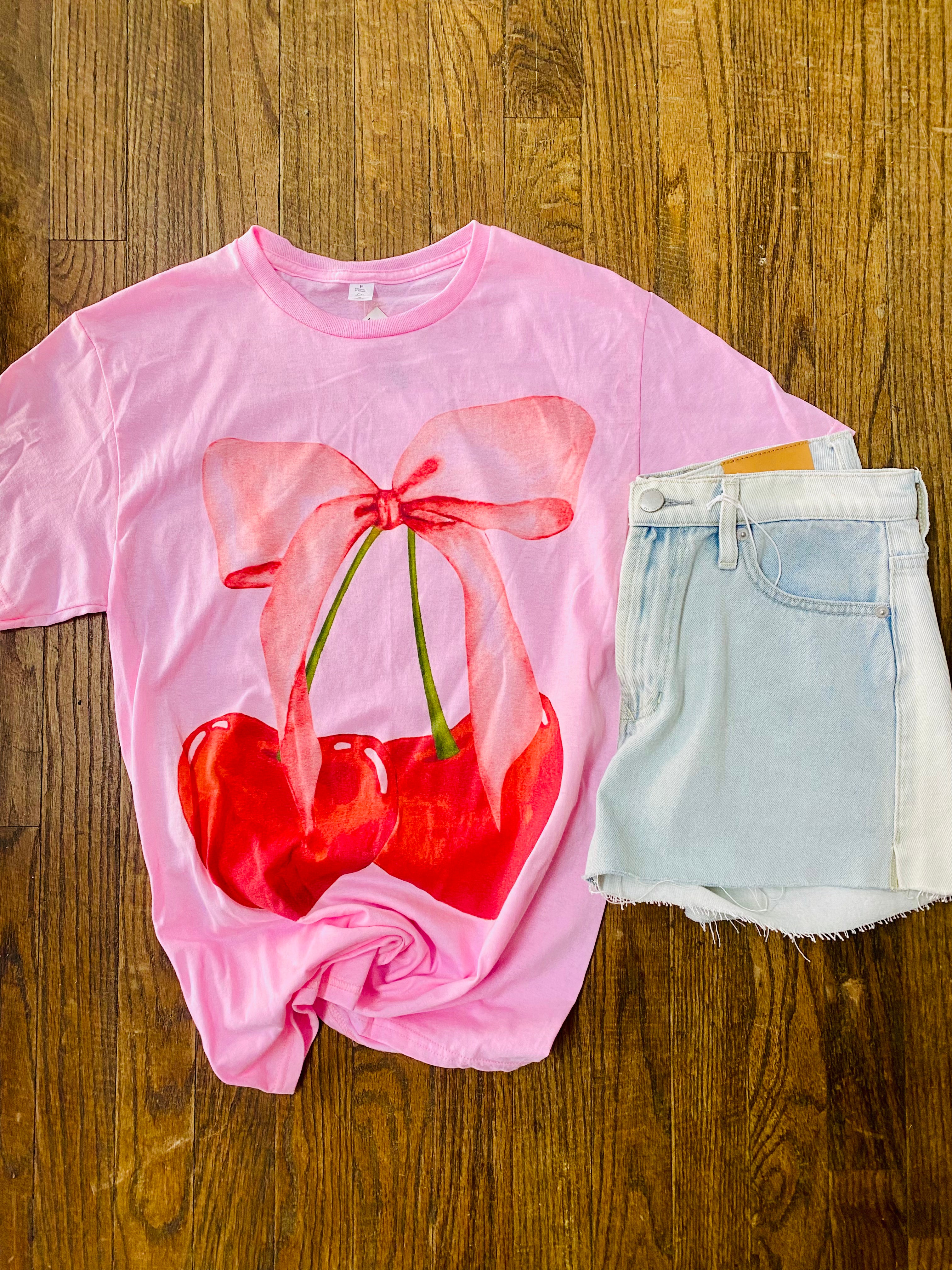 Cherry Bow Pink Graphic Tee
