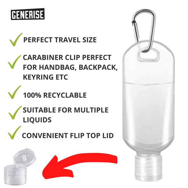 Generise 50ml Empty Bottle and Flip Lid Keyring With Hook 1