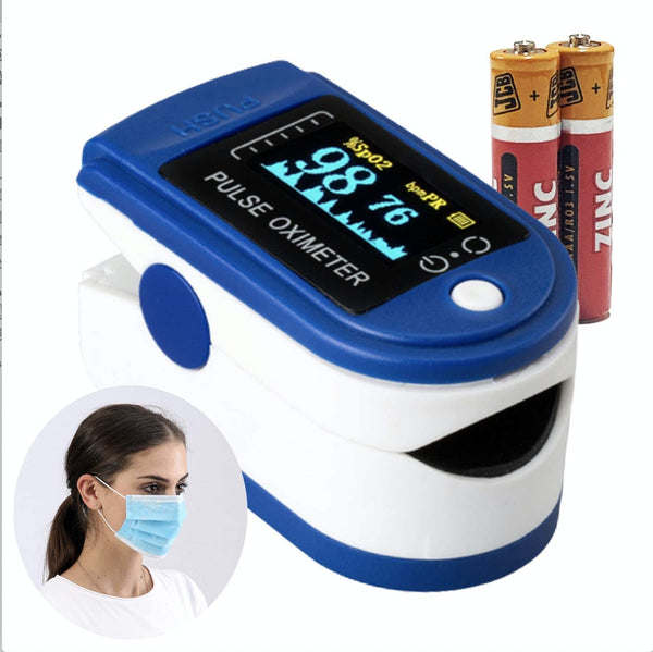 Oxygen Saturation Monitor Kit - Pulse Oximeter for Adults & Children - Blood Oxygen Monitor with Large Clear OLED Display - SPO2 & PR Detection Inc Surgical Masks & Batteries 0