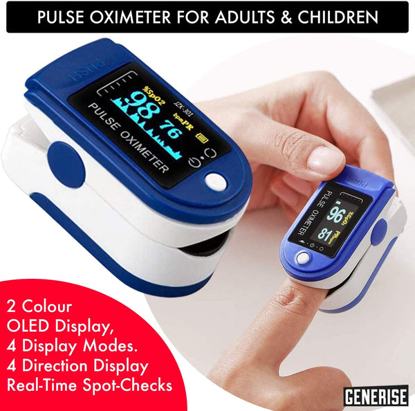 Oxygen Saturation Monitor Kit - Pulse Oximeter for Adults & Children - Blood Oxygen Monitor with Large Clear OLED Display - SPO2 & PR Detection Inc Surgical Masks & Batteries 3