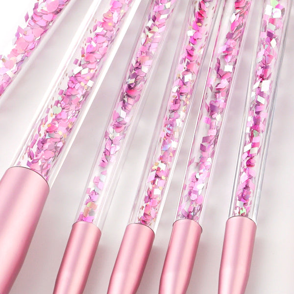 7pc Unicorn Glitter Make Up Brushes - Pink Glitter 2