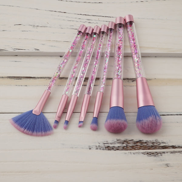 7pc Unicorn Glitter Make Up Brushes - Pink Glitter 1