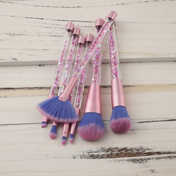 7pc Unicorn Glitter Make Up Brushes - Pink Glitter 3