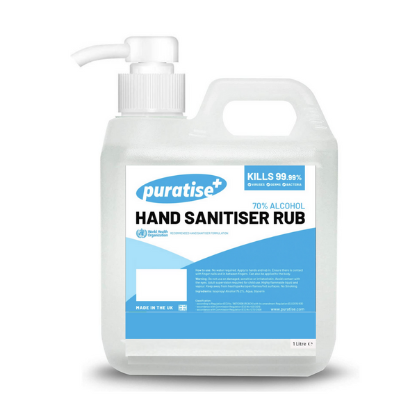 Puratise 1 Litre Hand Sanitiser Rub with Pump to fit 38mm Neck 0