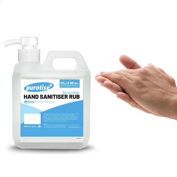 Puratise 1 Litre Hand Sanitiser Rub with Pump to fit 38mm Neck 2