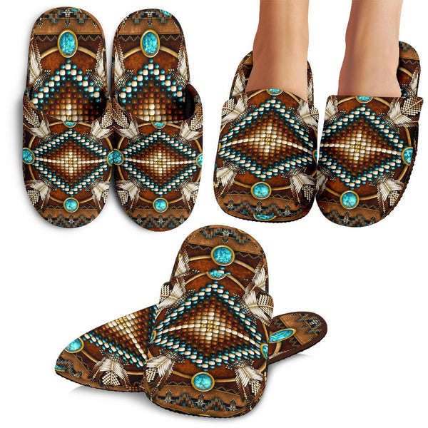 Mandala Brown Native American Slippers – Powwow Store