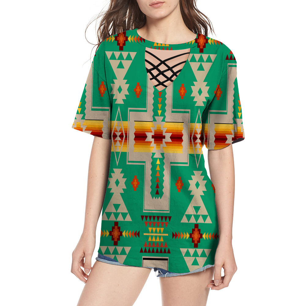 GB-NAT00062-06 Green Tribe Design Native American Round Neck Hollow Ou ...