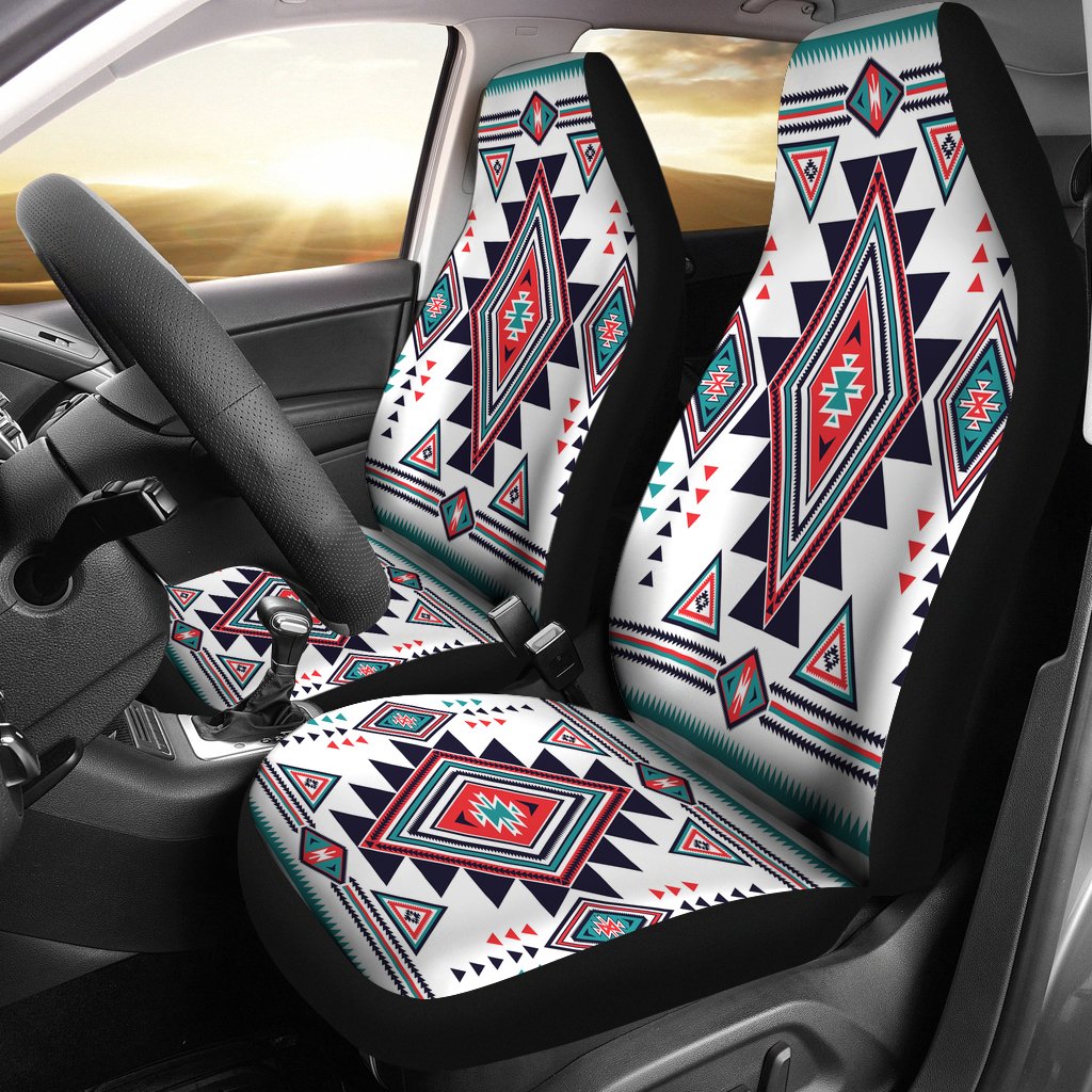 White Geometric Native American Design Car Seat Covers