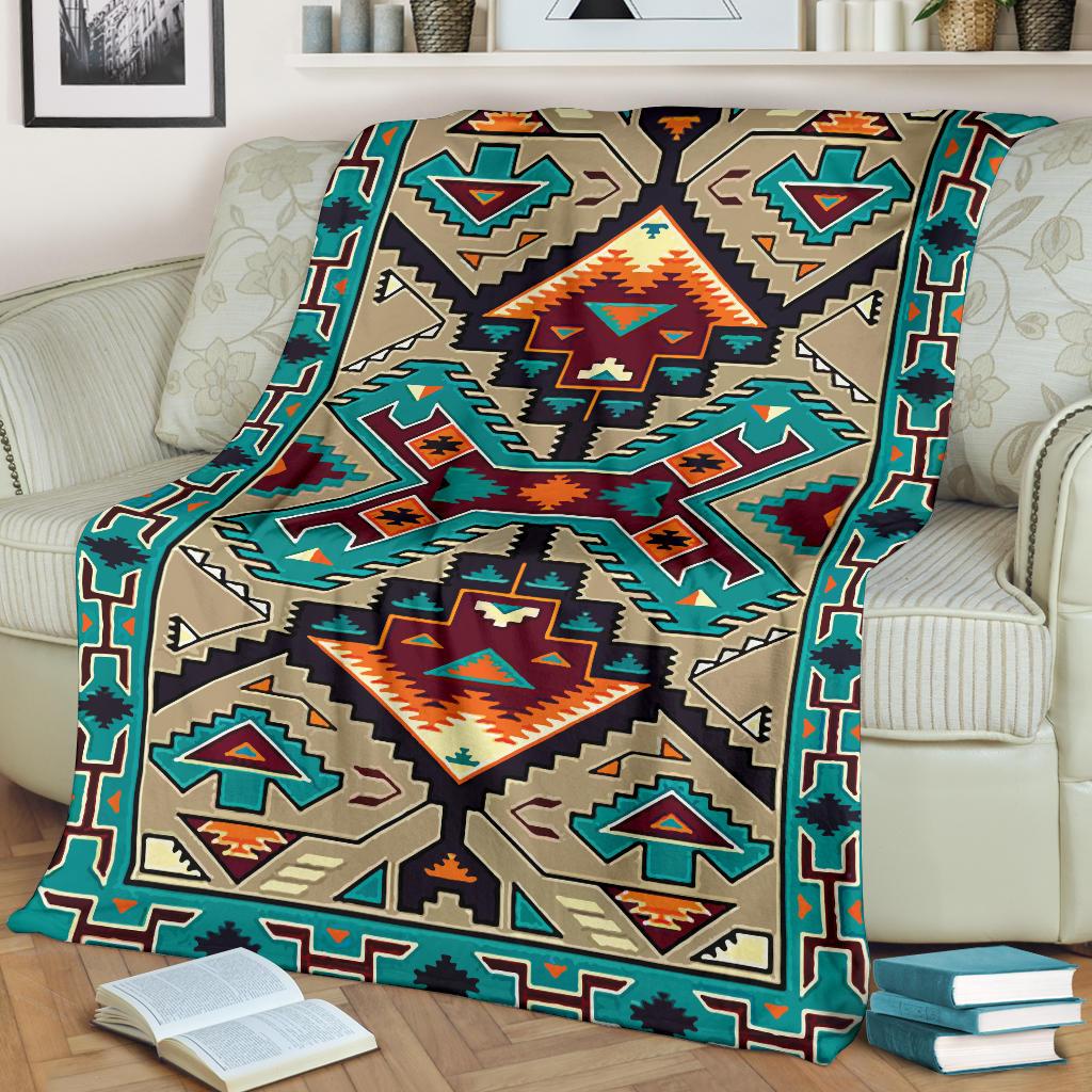 GB-NAT00016 Tribe Blue Pattern Native American Premium Blanket – Powwow ...