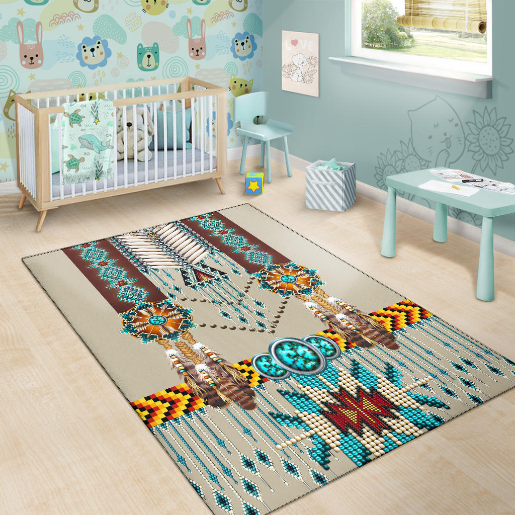 Turquoise Blue Pattern Breastplate Native American Area Rug GB-NAT0006 ...