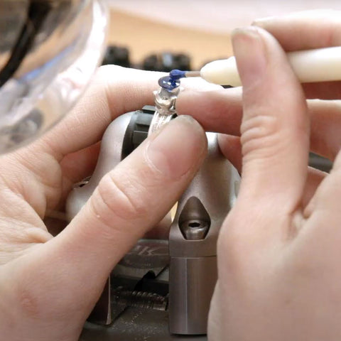 Jeweller Katherine Brunacci setting stones in her jewellery