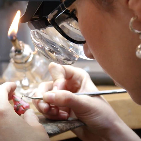 Jeweller Katherine Brunacci creating jewellery through wax carving 