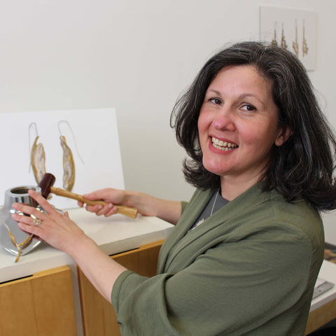 Jewellery designer maker Roberta Pederzoli in her studio