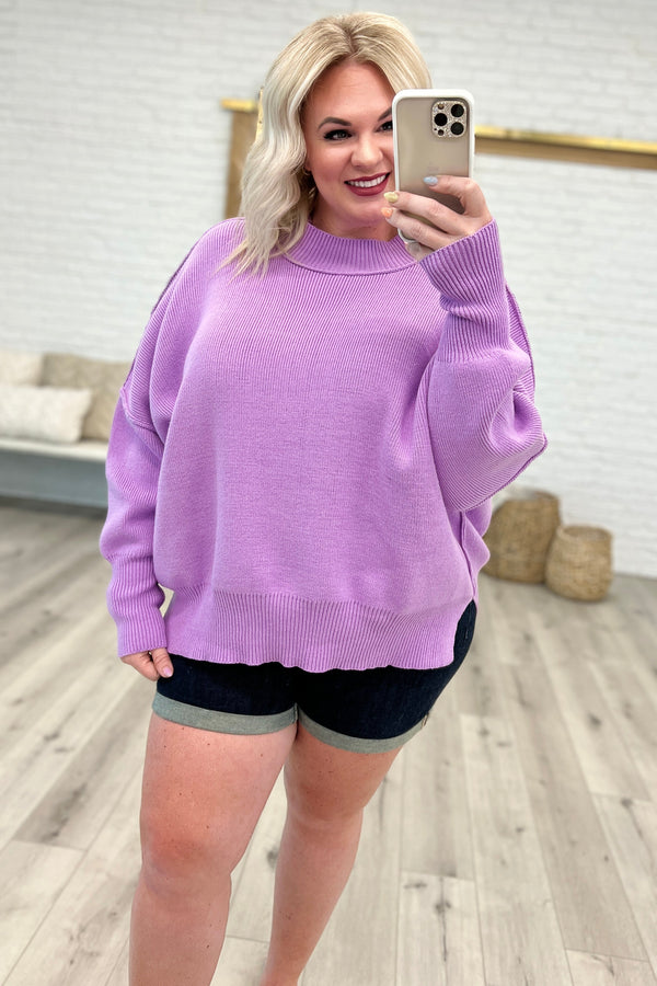 Margot Side Slit Oversized Sweater in Lavender