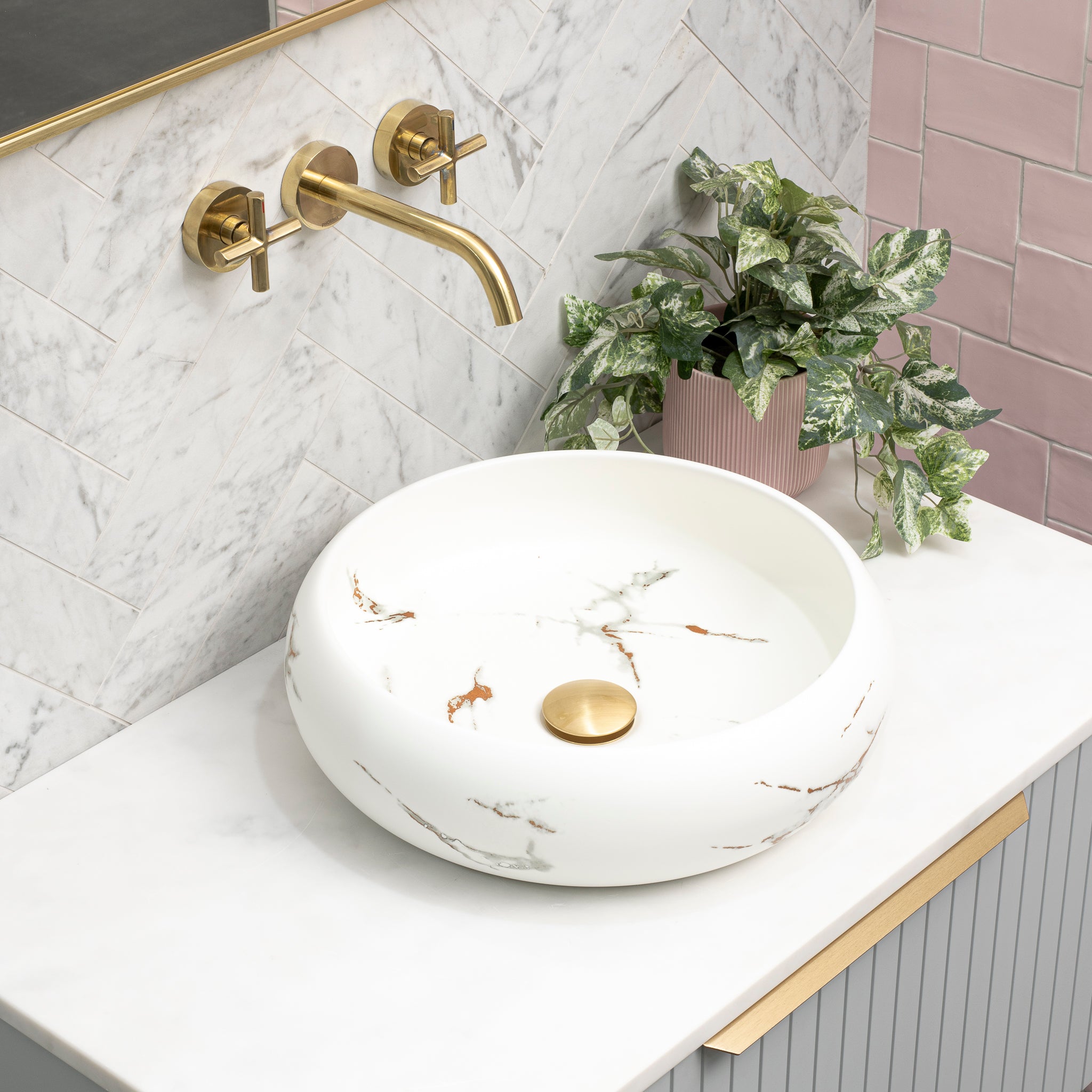 Disco Plus 415mm Above-Counter Basin, Fired Matte Calacatta