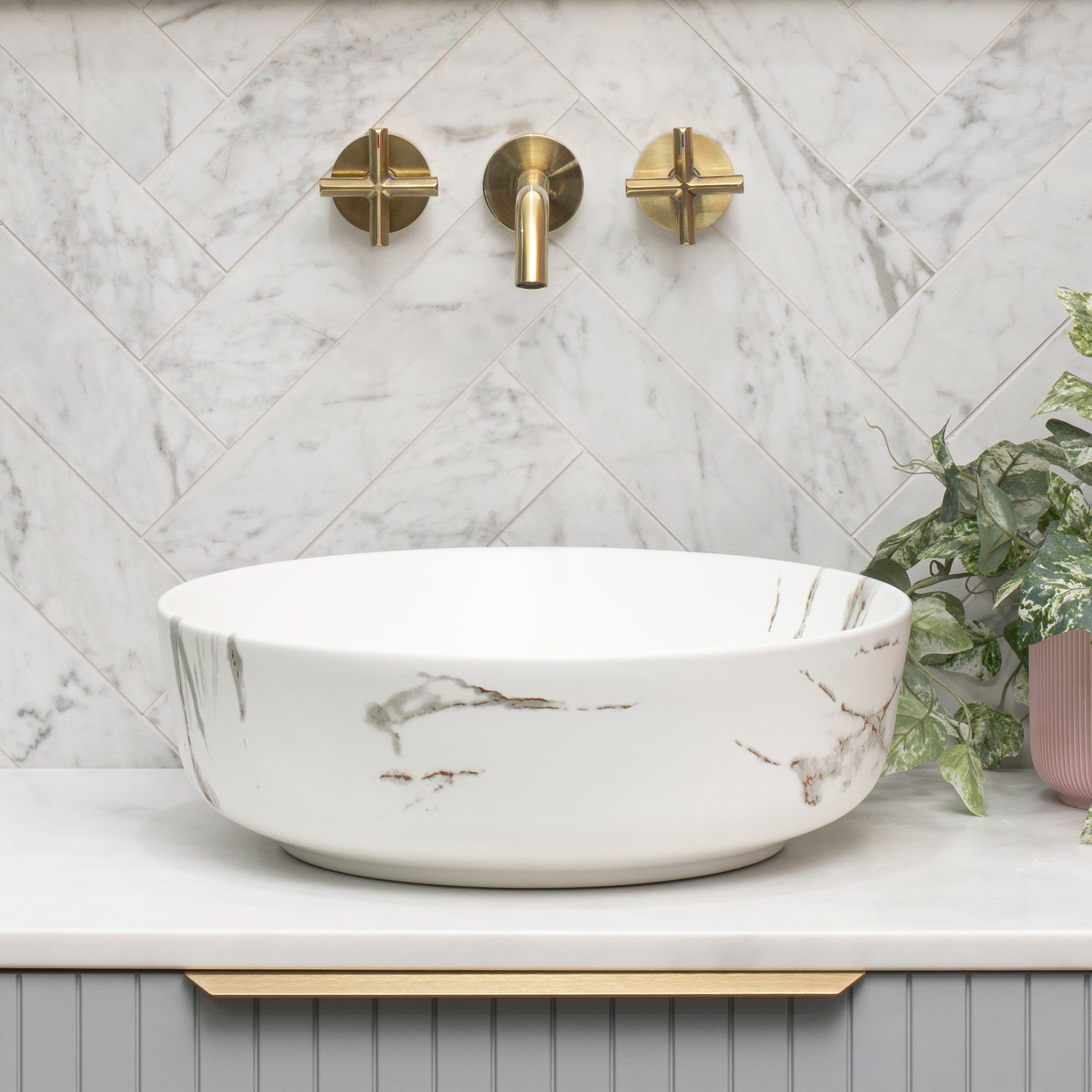 Dove 415mm Above-Counter Basin, Fired Matte Calacatta