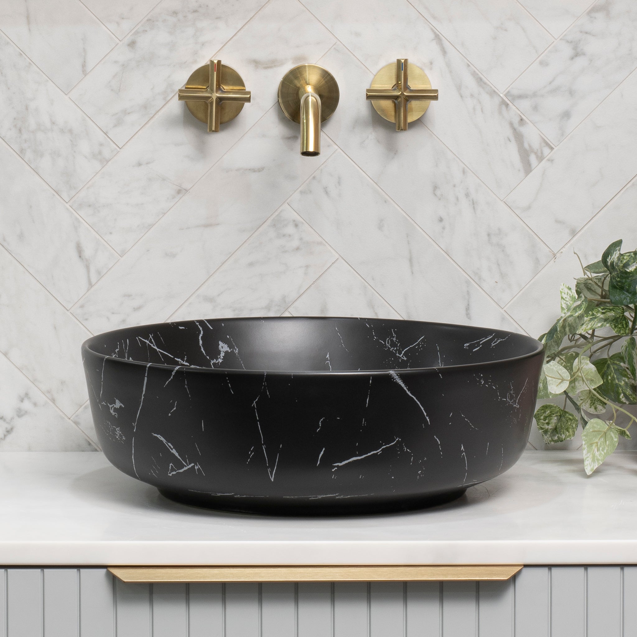 Dove 415mm Above-Counter Basin, Fired Matte Nero Marquina