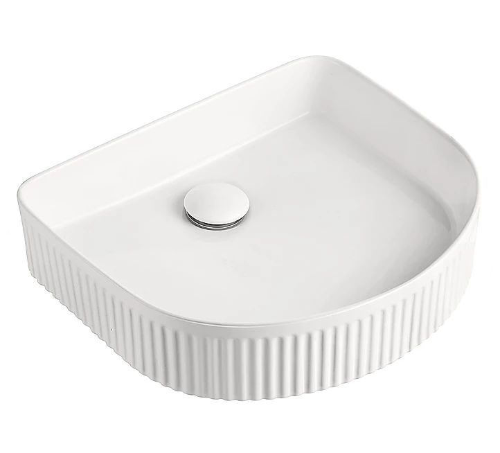 Dee Arch Fluted 410mm x 365mm Above-Counter Basin, Matte White