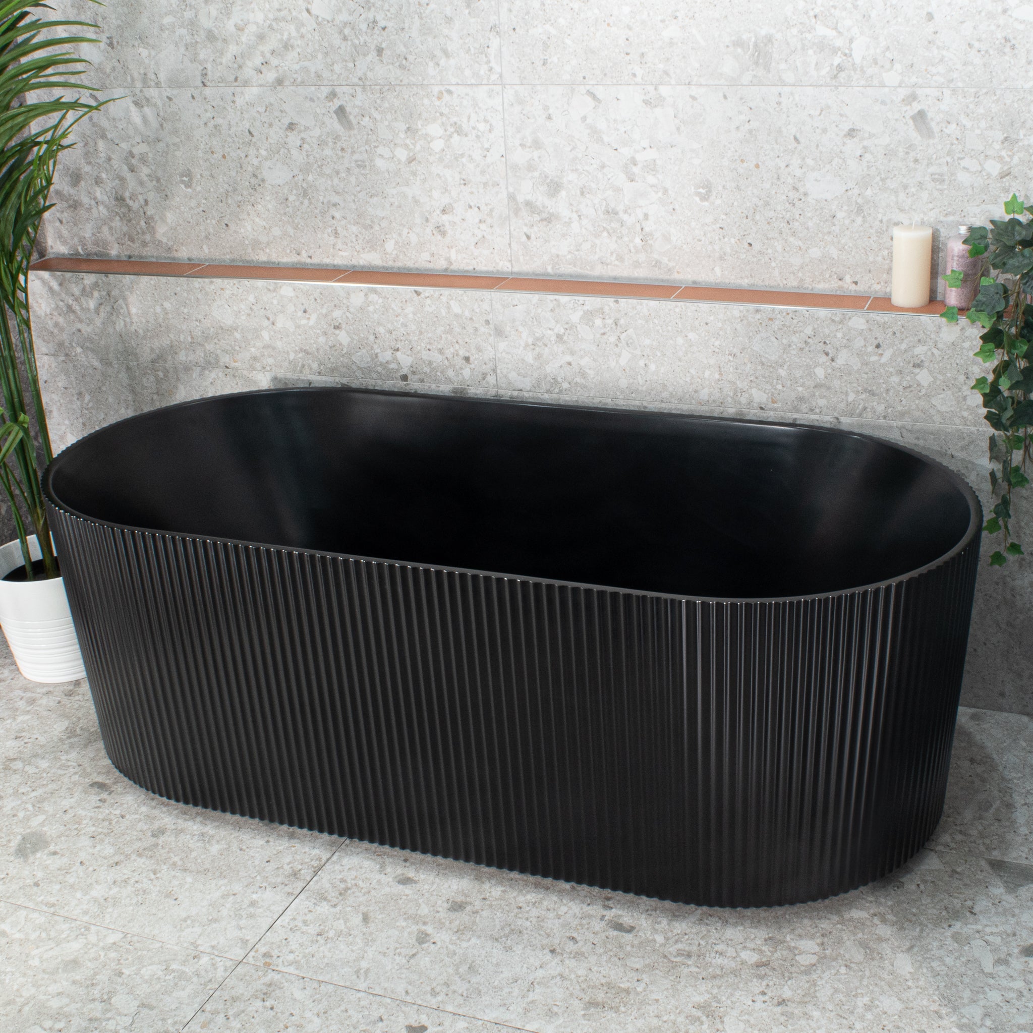 Brighton Groove 1500mm Fluted Oval Freestanding Bath, Matte Black *Clearance Stock*