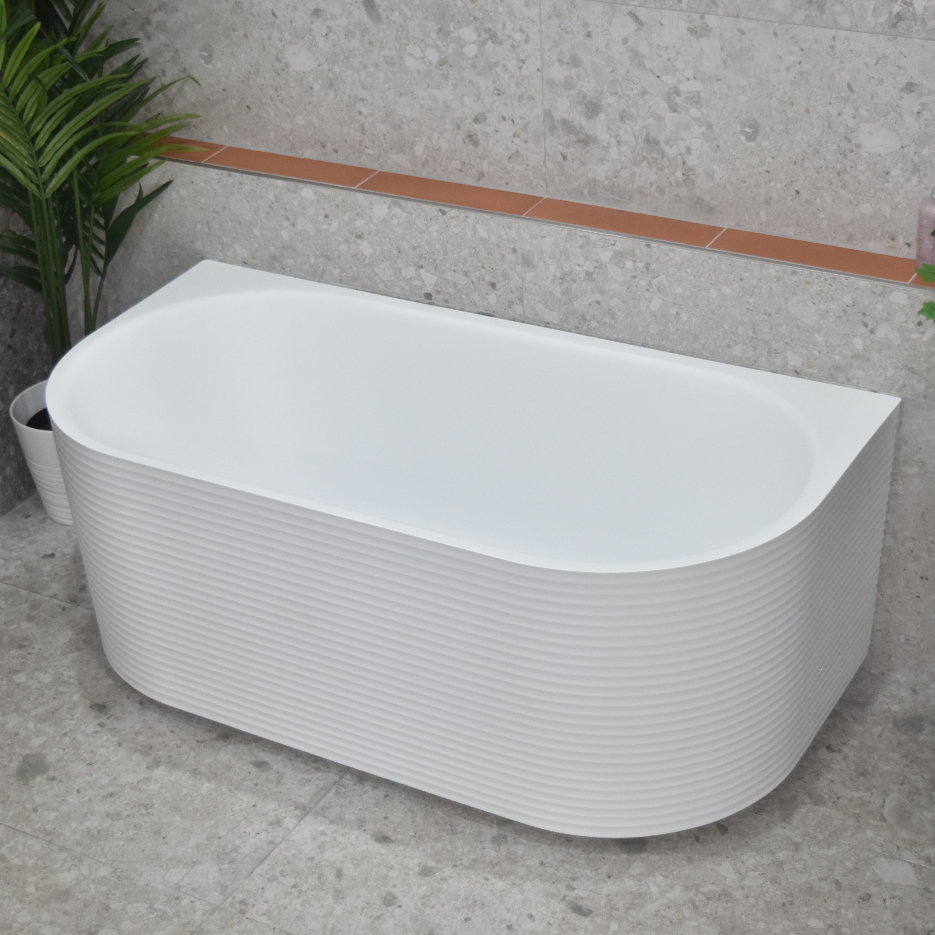 Brighton Corrugated 1700mm Ribbed Back to Wall Freestanding Bath, Gloss White