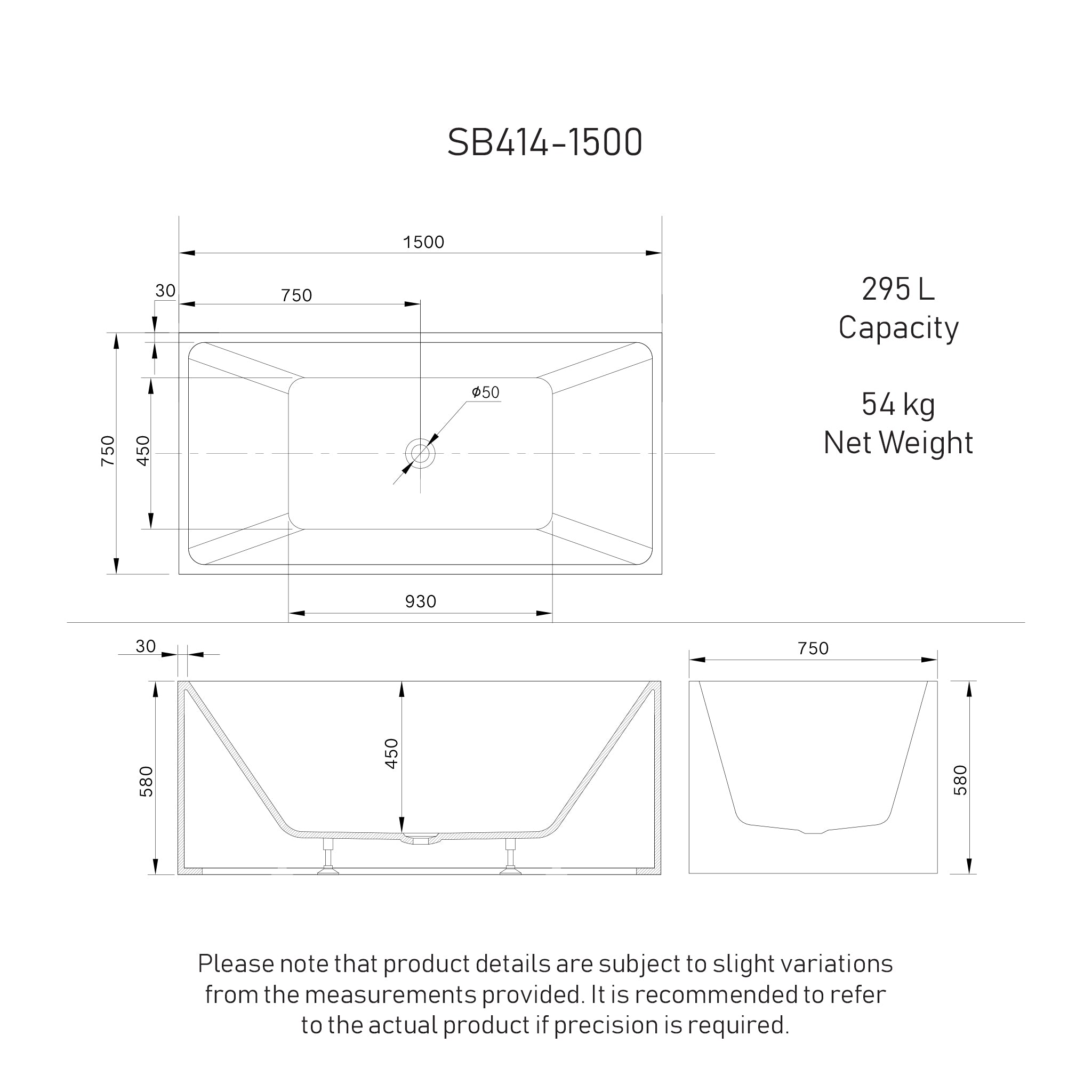 Cubix 1500mm Square Multifit Freestanding Bath, Gloss White