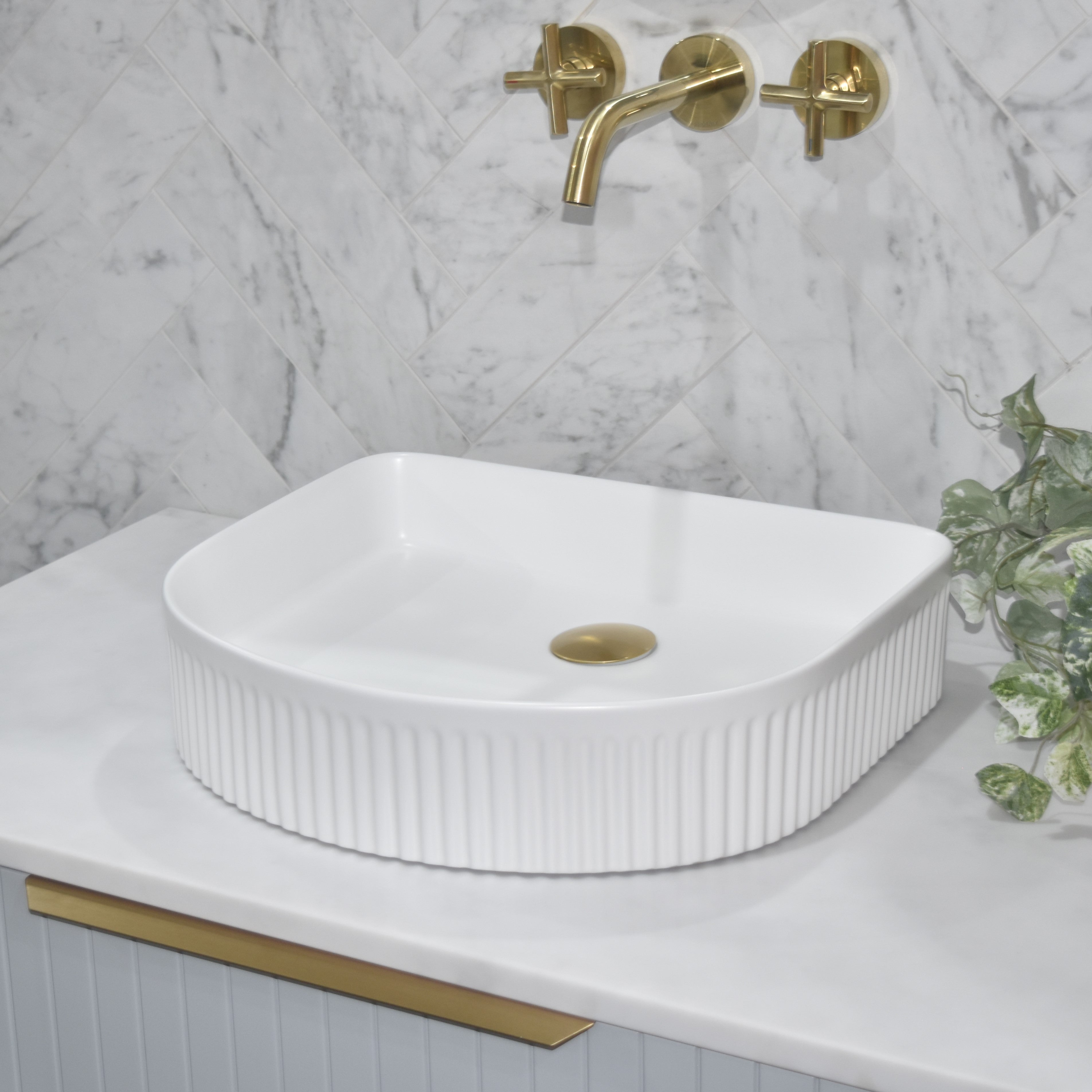 Dee Arch Fluted 410mm x 365mm Above-Counter Basin, Matte White
