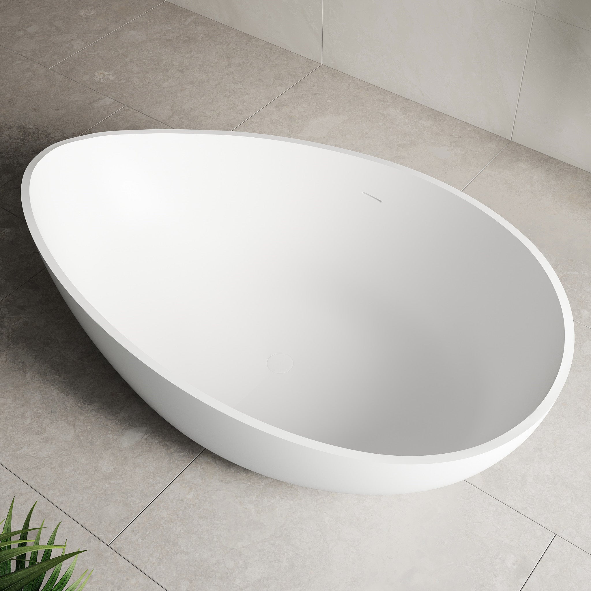 Wave Oval 1800mm Artificial Stone Freestanding Bath, Matte White