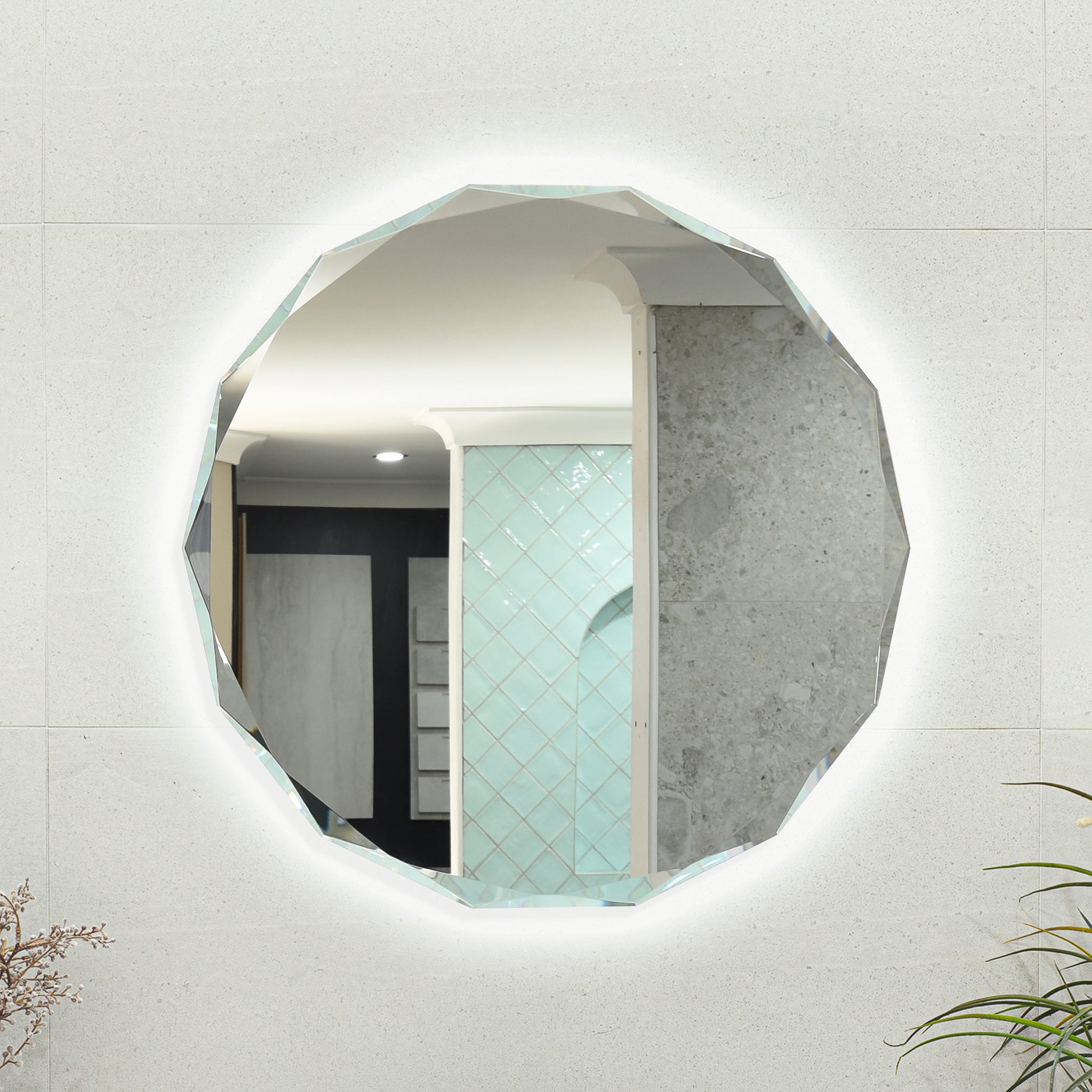 Fine Round Jewel 750mm LED Mirror with Jewelled Edge and Demister