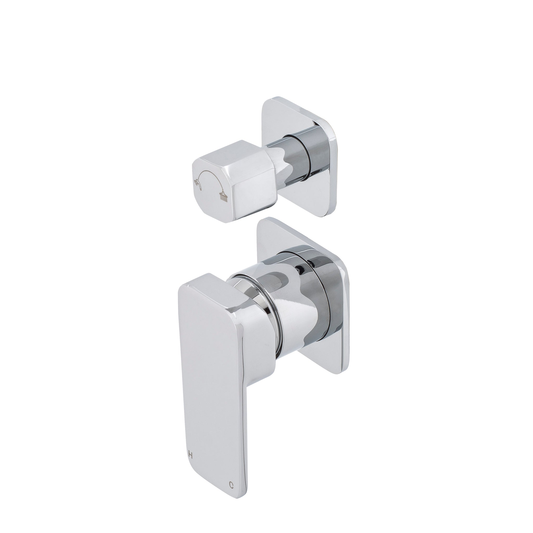 Kiki Shower/ Bath Wall Mixer with Diverter and Square Plates, Polished Chrome