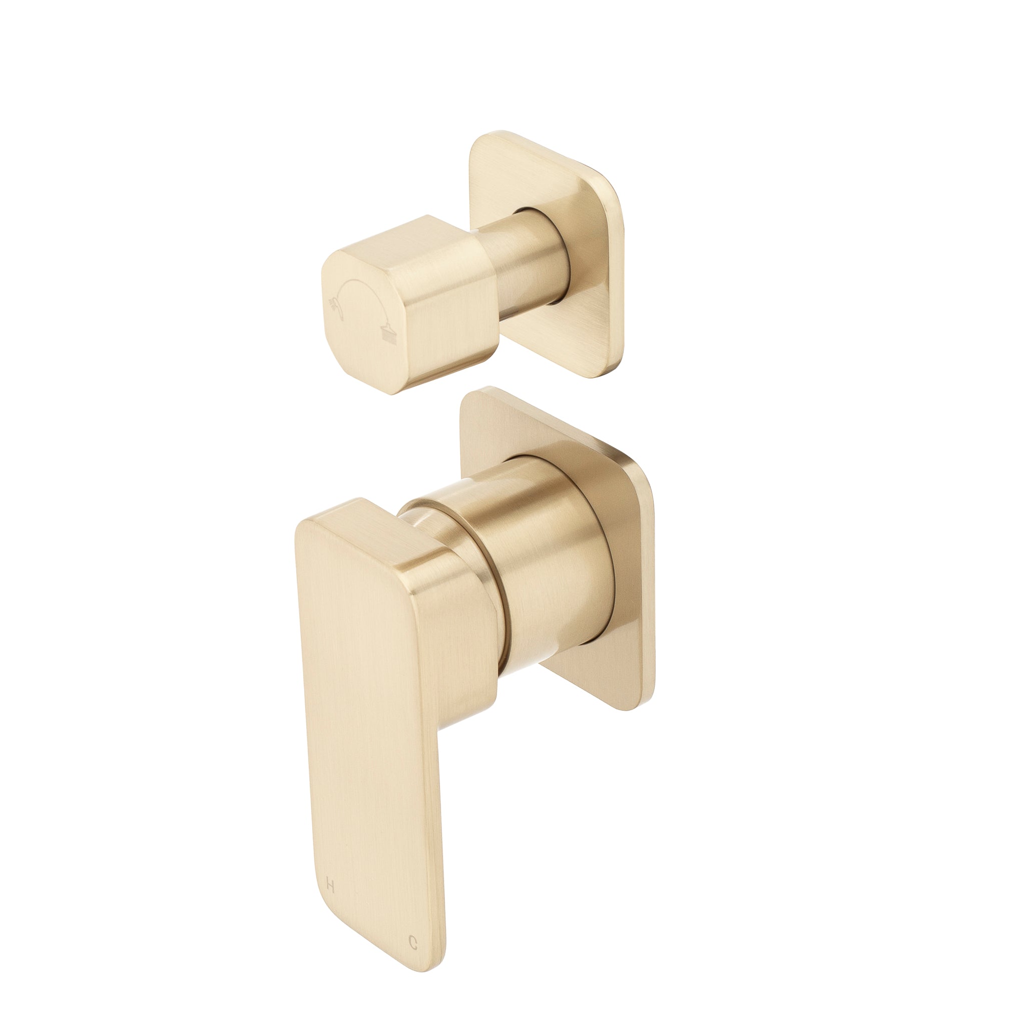 Kiki Shower/ Bath Wall Mixer with Diverter and Square Plates, Brushed Brass (Gold)