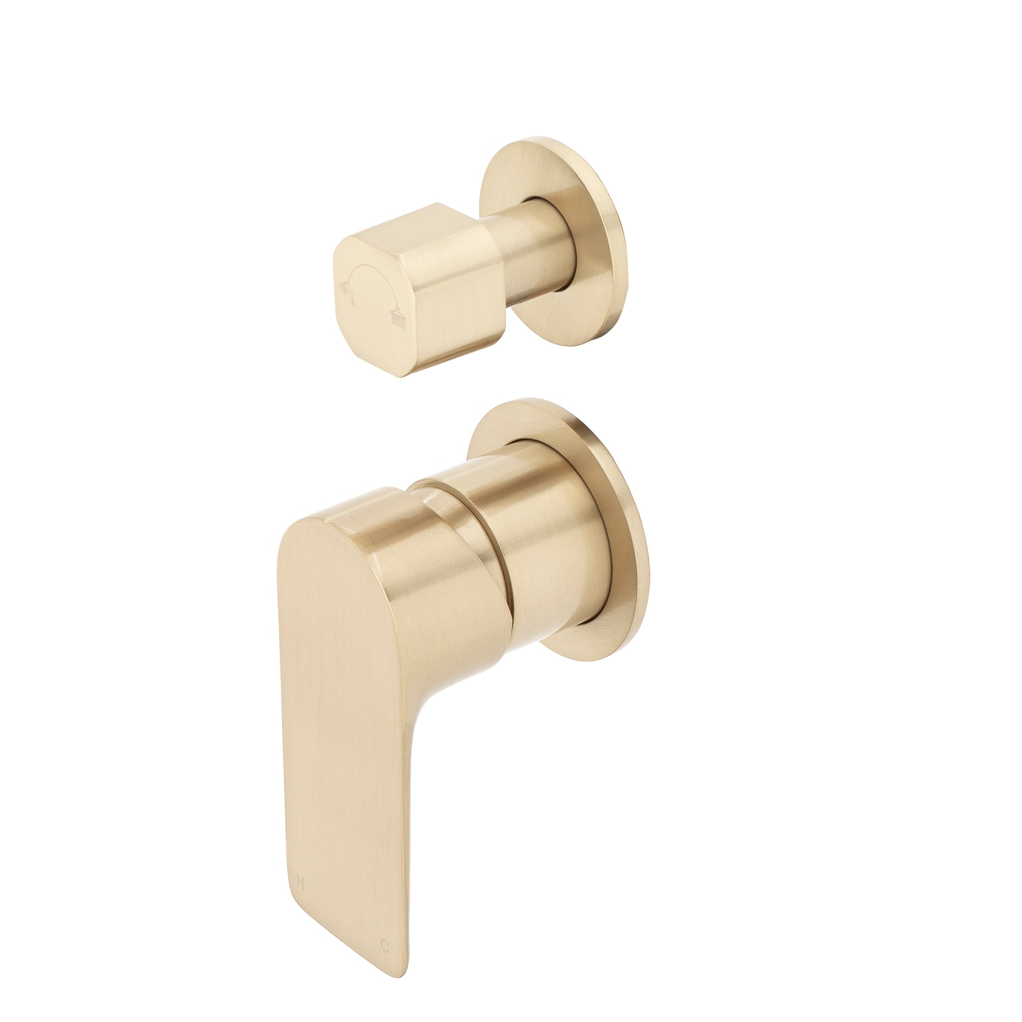 Jena Shower/ Bath Wall Mixer with Diverter and Round Plates, Brushed Brass (Gold)