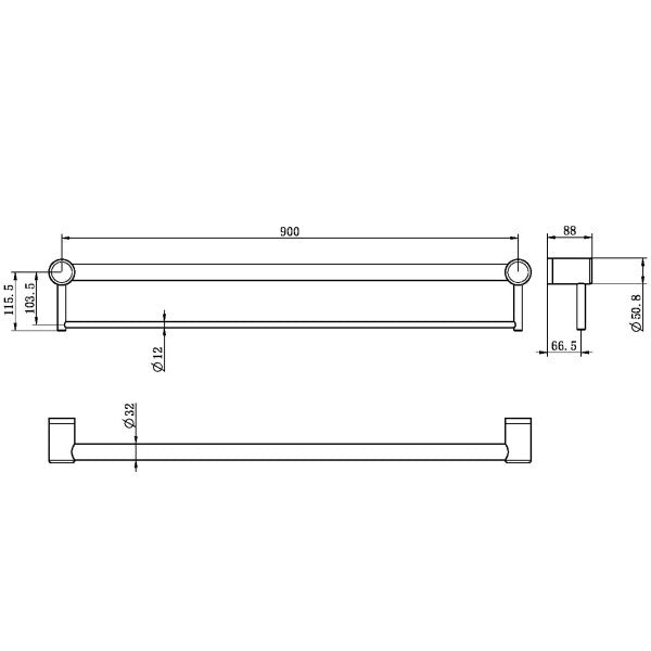 Nero Mecca Care 32mm Grab Rail With Towel Holder 900mm | Chrome |