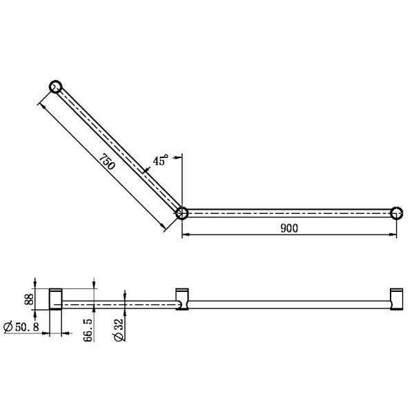 Nero Mecca Care 32mm DDA Grab Rail Set 45 Degree 750x900mm | Brushed Bronze |