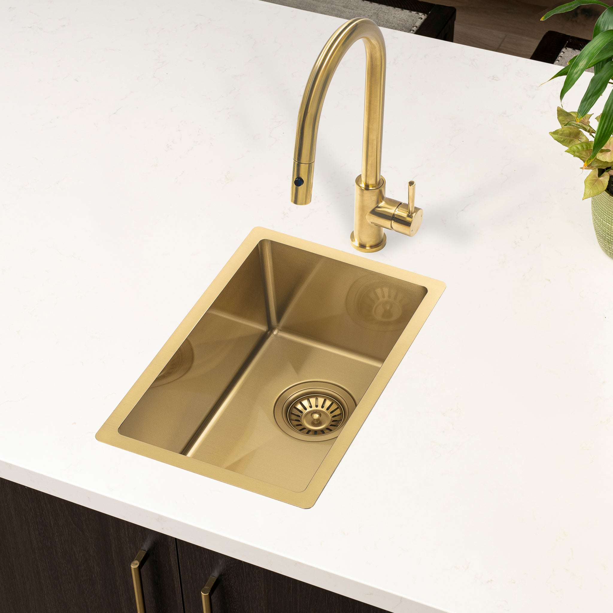 Retto II 290mm x 440mm x 230mm Small Stainless Steel Sink, Brushed Brass Gold