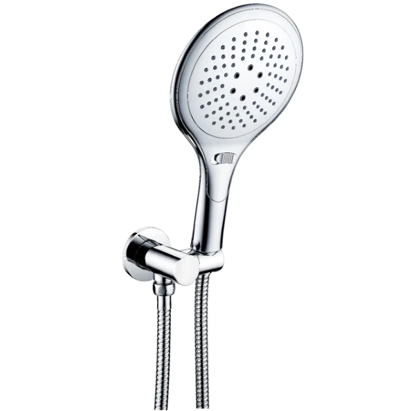 Round hand held shower with hose and holder, chrome finish (good for cleaning)