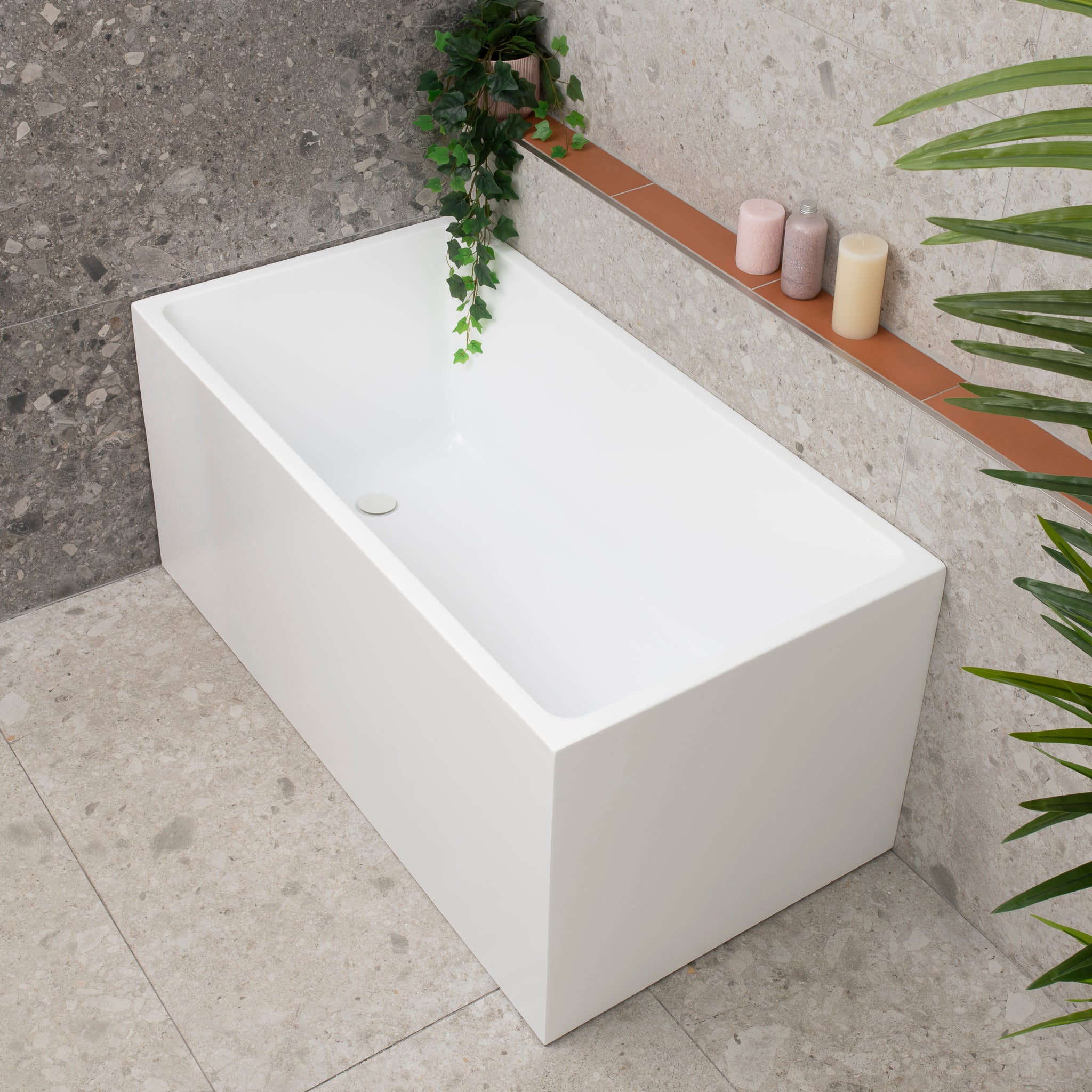 Cubix 1300mm Square Multifit Freestanding Bath, Matte White