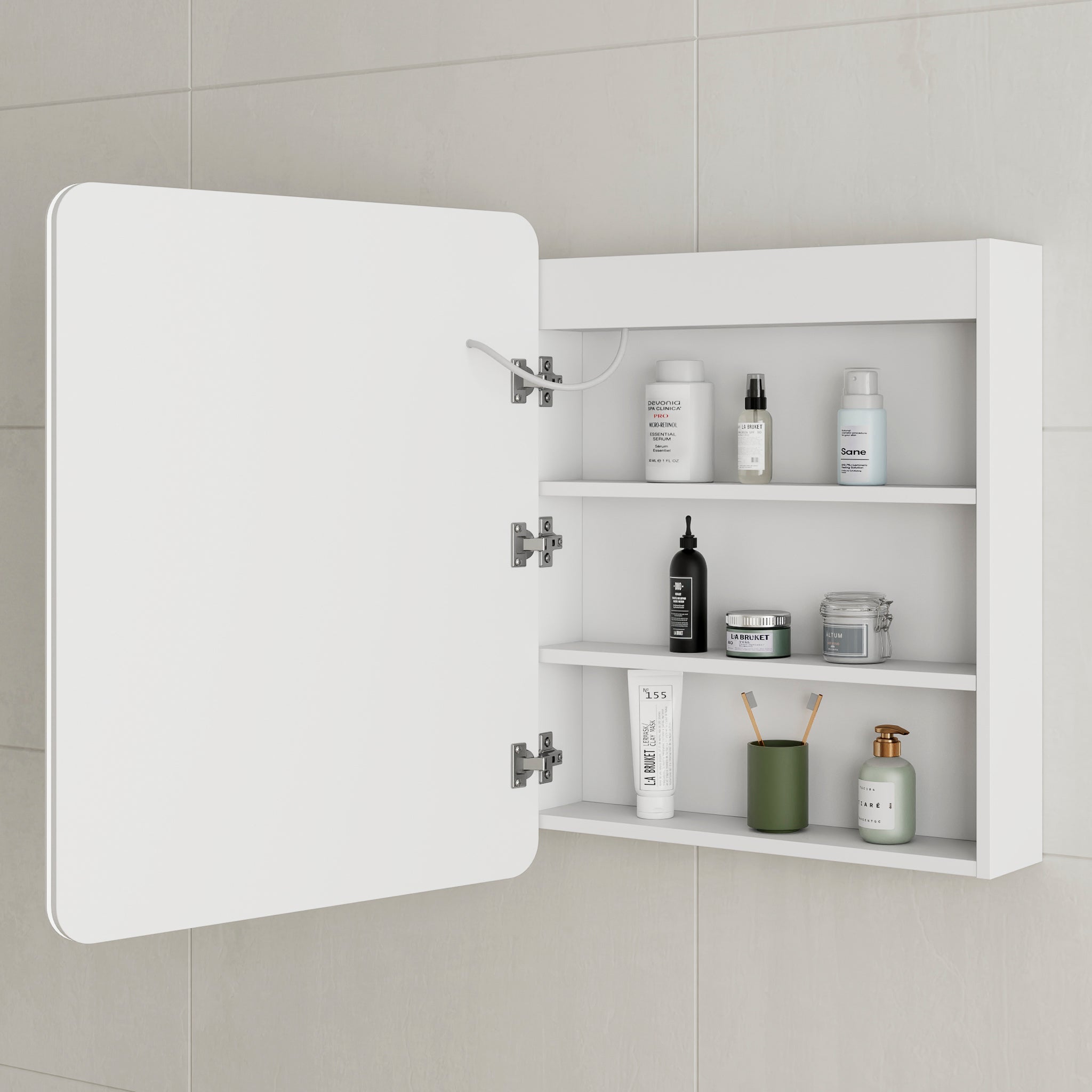 Retti Rectangular 600mm x 750mm Frontlit LED Mirrored Shaving Cabinet, Matte White