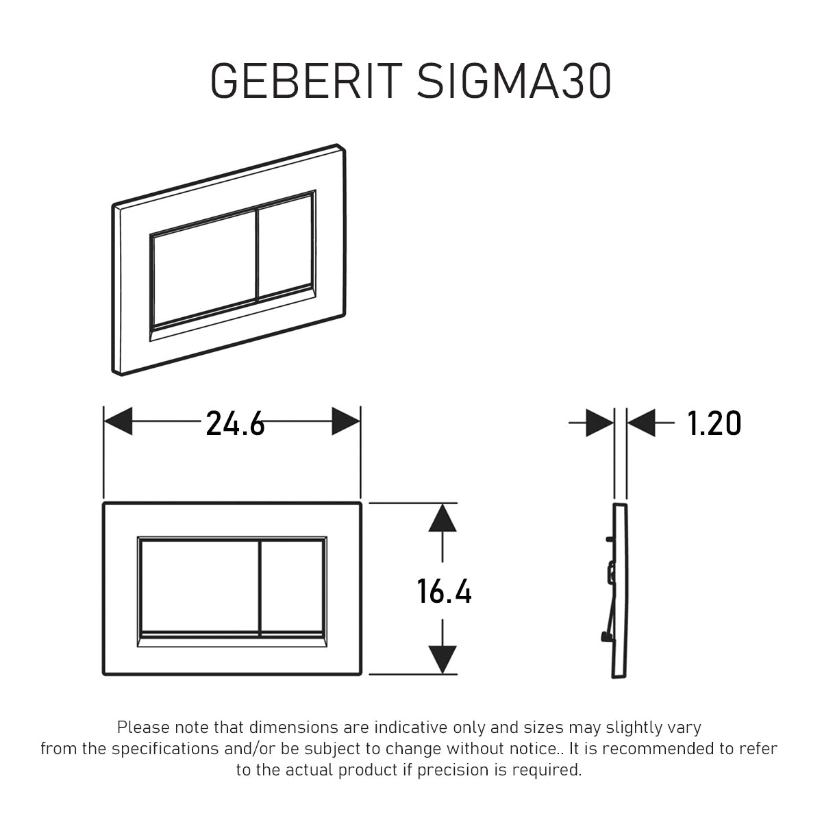 Geberit Sigma30 Dual Flush Button & Access Plate, Black with Chrome Trim Design
