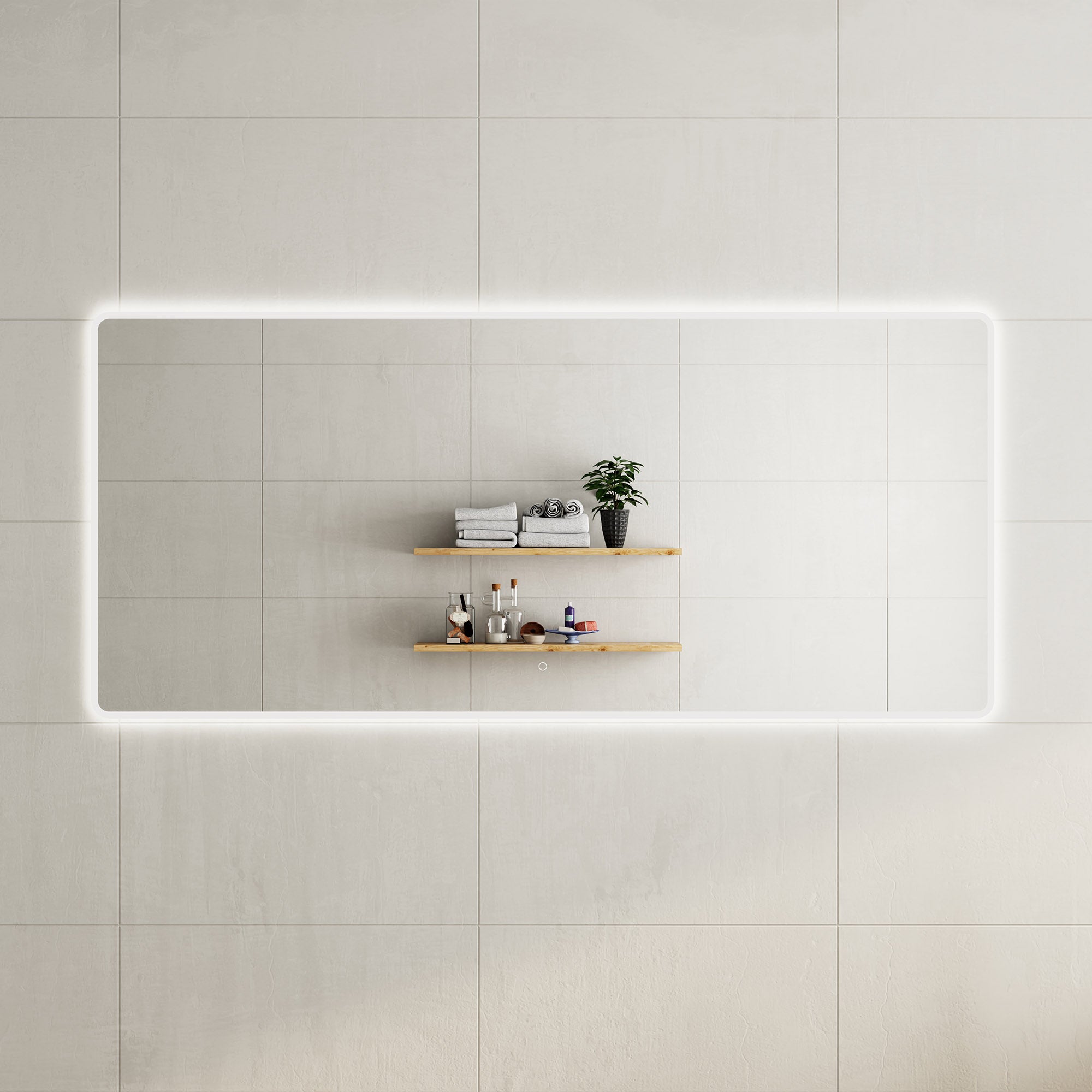 Retti Rectangular 2000mm x 900mm LED Mirror with Frosted Glass Border and Demister