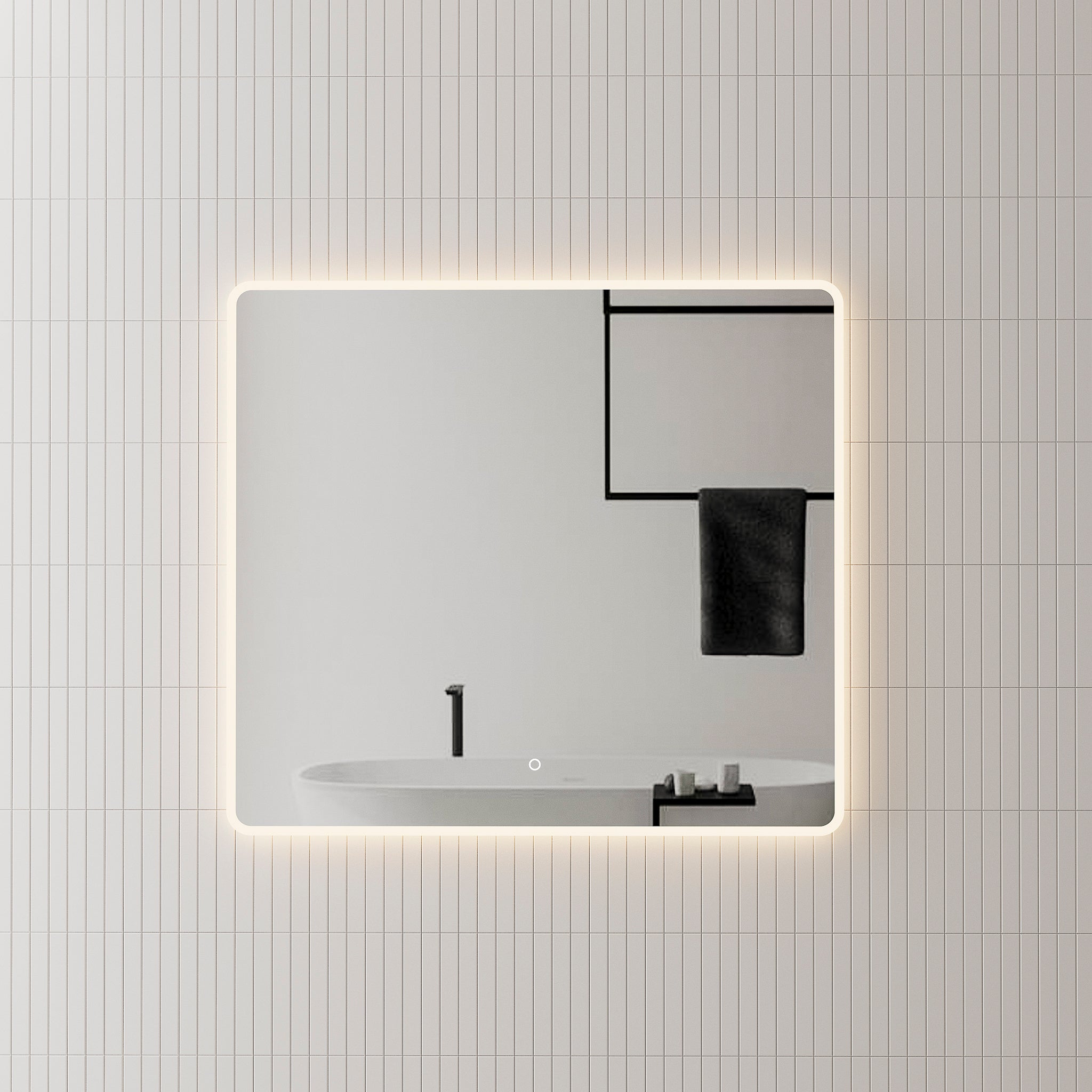 Retti Rectangular 1000mm x 900mm LED Mirror with Frosted Glass Border and Demister